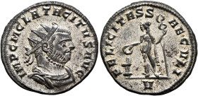 Tacitus, 275-276. Antoninianus (Silvered bronze, 22 mm, 4.00 g, 11 h), Siscia, early-June 276. IMP C M CL TACITVS AVG Radiate, draped and cuirassed bu...