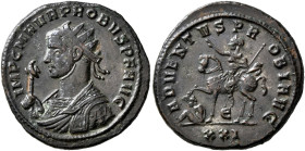 Probus, 276-282. Antoninianus (Bronze, 22 mm, 4.29 g, 5 h), Siscia, 277. IMP C M AVR PROBVS P F AVG Radiate bust of Probus to left in consular robes, ...