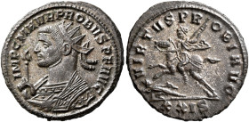 Probus, 276-282. Antoninianus (Silvered bronze, 21 mm, 4.59 g, 12 h), Siscia, 277. IMP C M AVR PROBVS P F AVG Radiate bust of Probus to left in consul...