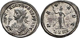 Probus, 276-282. Antoninianus (Silvered bronze, 22 mm, 3.95 g, 12 h), Siscia, 277. IMP C M AVR PROBVS P F AVG Radiate bust of Probus to left, wearing ...