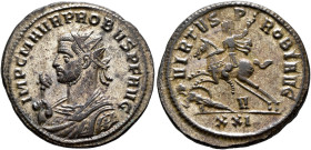 Probus, 276-282. Antoninianus (Silvered bronze, 22 mm, 4.12 g, 12 h), Siscia, 277. IMP C M AVR PROBVS P F AVG Radiate bust of Probus to left in consul...