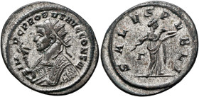 Probus, 276-282. Antoninianus (Silvered bronze, 24 mm, 3.93 g, 12 h), Ticinum, 279. IMP C PROBVS AVG CONS IIII Radiate bust of Probus to left, wearing...