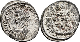 Probus, 276-282. Antoninianus (Silvered bronze, 22 mm, 3.19 g, 6 h), Ticinum, 279. IMP C PROBVS AVG CONS III Radiate bust of Probus to left in consula...