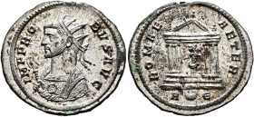 Probus, 276-282. Antoninianus (Silvered bronze, 24 mm, 3.77 g, 12 h), Rome, 279. IMP PROBVS AVG Radiate bust of Probus to left, wearing trabea and hol...