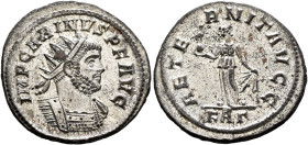 Carinus, 283-285. Antoninianus (Silvered bronze, 23 mm, 4.66 g, 5 h), Rome, 284. IMP CARINVS P F AVG Radiate and cuirassed bust of Carinus to right. R...