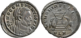 Divus Constantius I, died 306. Follis (Bronze, 27 mm, 6.64 g, 6 h), Londinium, under Constantine I, 307-310. DIVO CONSTANTIO PIO Laureate, veiled and ...
