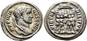 Galerius, as Caesar, 293-305. Argenteus (Silver, 20 mm, 3.37 g, 1 h), Rome, circa 294. MAXIMIA-NVS CAESAR Laureate head of Galerius to right. Rev. VIR...