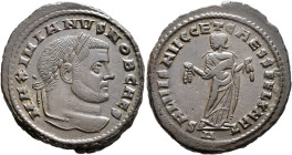 Galerius, as Caesar, 293-305. Follis (Bronze, 29 mm, 10.98 g, 6 h), Carthage, circa 298-299. MAXIMIANVS NOB CAES Laureate head of Galerius to right. R...