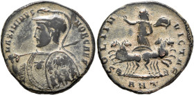 Maximinus II, as Caesar, 305-309. Follis (Bronze, 24 mm, 6.64 g, 11 h), Antiochia, 309. MAXIMINVS NOB CAES Helmeted and cuirassed bust of Maximinus II...