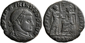 Maximinus II, 310-313. Follis (Bronze, 21 mm, 4.76 g, 12 h), Ostia, 312-313. IMP MAXIMINVS P F AVG Laureate, draped and cuirassed bust of Maximinus II...