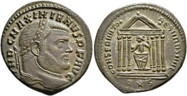 Maximianus, second reign, 307-308. Follis (Bronze, 26 mm, 7.57 g, 11 h), Rome, autumn 307. IMP C MAXIMIANVS P F AVG Laureate head of Maximianus to rig...