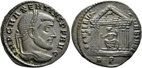 Maxentius, 307-312. Follis (Silvered bronze, 26 mm, 6.26 g, 11 h), Rome, 308-early 309. IMP C MAXENTIVS P F AVG Laureate head of Maxentius to right. R...