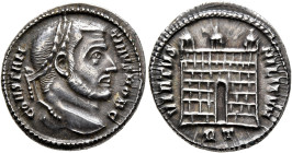 Constantine I, as Caesar, 306-309. Argenteus (Silver, 19 mm, 3.36 g, 5 h), Rome, summer-autumn 307. CONSTAN-TINVS NOB C Laureate head of Constantine I...