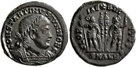 Constantine II, as Caesar, 316-337. Follis (Bronze, 18 mm, 2.54 g, 5 h), Antiochia, 330-333 and 335. CONSTANTINVS IVN NOB C Laureate and cuirassed bus...