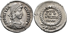 Constantius II, 337-361. Siliqua (Silver, 22 mm, 3.00 g, 6 h), Sirmium, 351-355. D N CONSTAN-TIVS P F AVG Pearl-diademed, draped and cuirassed bust of...