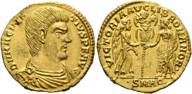 Magnentius, 350-353. Solidus (Gold, 21 mm, 4.27 g, 12 h), Aquileia, 351-352. D N MAGNEN-TIVS P F AVG Bare-headed, draped and cuirassed bust of Magnent...