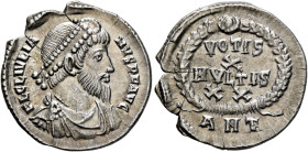 Julian II, 360-363. Siliqua (Silver, 19 mm, 2.22 g, 4 h), Antiochia. FL CL IVLIA-NVS P F AVG Pearl-diademed, bearded, draped and cuirassed bust of Jul...