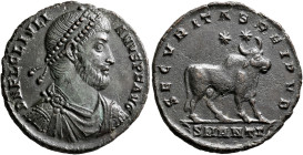 Julian II, 360-363. Double Maiorina (Bronze, 27 mm, 8.66 g, 10 h), Antiochia, 361-363. D N FL CL IVLI-ANVS P F AVG Pearl-diademed, draped and cuirasse...