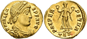 Valens, 364-378. 1 1/2 Scripula - Nine Siliquae (Gold, 14 mm, 1.71 g, 12 h), Thessalonica, 364. D N VALEN-S P F AVG Pearl-diademed, draped and cuirass...