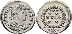 Valens, 364-378. Siliqua (Silver, 19 mm, 2.13 g, 12 h), Constantinopolis, 367-375. D N VALENS P F AVG Pearl-diademed, draped and cuirassed bust of Val...