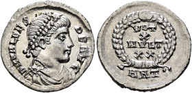Valens, 364-378. Siliqua (Silver, 18 mm, 2.12 g, 6 h), Antiochia, 367-375. D N VALENS P F AVG Pearl-diademed, draped and cuirassed bust of Valens to r...
