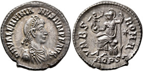 Valentinian II, 375-392. Siliqua (Silver, 18 mm, 2.55 g, 12 h), Aquileia, 375-378. D N VALENTINIANVS IVN P F AVG Pearl-diademed, draped and cuirassed ...