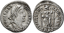Magnus Maximus, 383-388. Siliqua (Silver, 16 mm, 1.91 g, 12 h), Treveri. D N MAG MAX-IMVS P F AVG Pearl-diademed, draped and cuirassed bust of Magnus ...