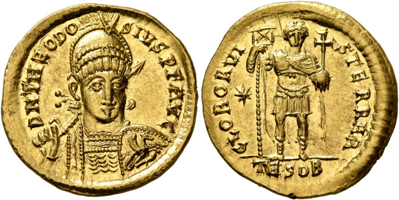 Theodosius II, 402-450. Solidus (Gold, 21 mm, 4.45 g, 5 h), Thessalonica, circa ...