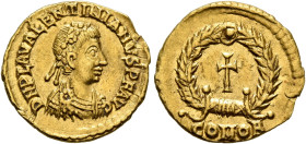 Valentinian III, 425-455. Tremissis (Gold, 13 mm, 1.43 g, 6 h), Ravenna or Rome, circa 430-455. D N PLA VALENTINIANVS P F AVG Pearl-and-rosette-diadem...