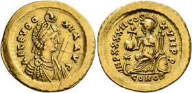 Licinia Eudoxia, Augusta, circa 439-490. Solidus (Gold, 22 mm, 4.47 g, 6 h), Constantinopolis, 441-450. AELIA EVDO-XIA AVG Pearl-diademed and draped b...