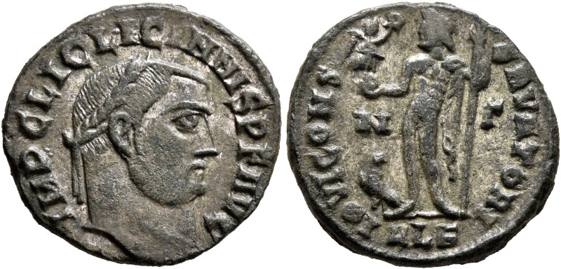 Licinius I, 308-324. Follis (Silvered bronze, 20 mm, 3.44 g, 11 h), Alexandria, ...