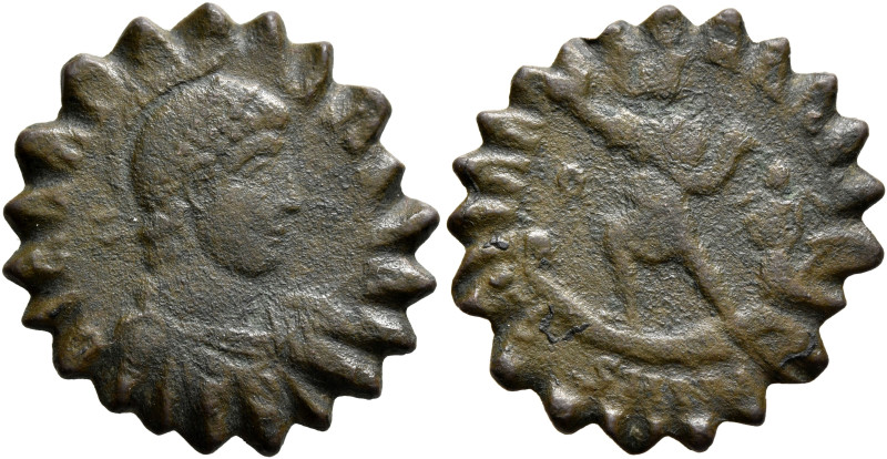 TOKENS AND WEIGHTS, 4th-6th centuries. Host coin a maiorina of Gratian, 367-383....