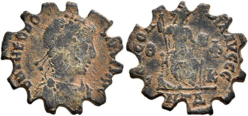 TOKENS AND WEIGHTS, 4th-6th centuries. Host coin a maiorina of Theodosius I, 379...