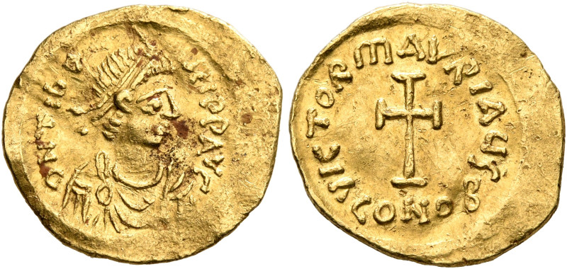 Maurice Tiberius, 582-602. Tremissis (Gold, 16 mm, 1.42 g, 6 h), Constantinopoli...