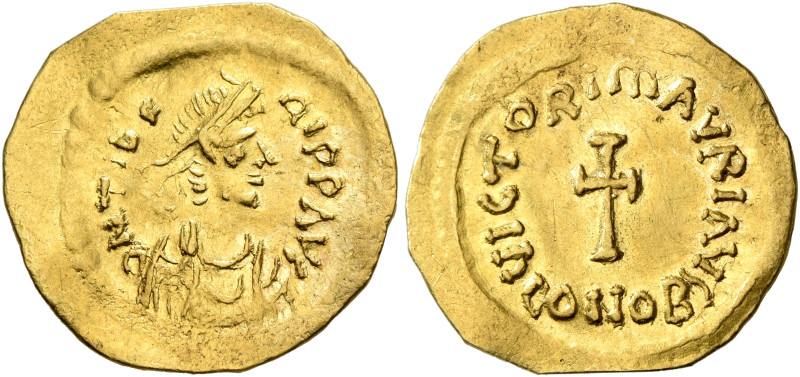 Maurice Tiberius, 582-602. Tremissis (Gold, 17 mm, 1.45 g, 6 h), Constantinopoli...