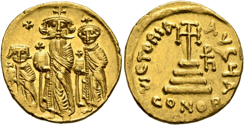 Heraclius, with Heraclius Constantine and Heraclonas, 610-641. Solidus (Gold, 20...