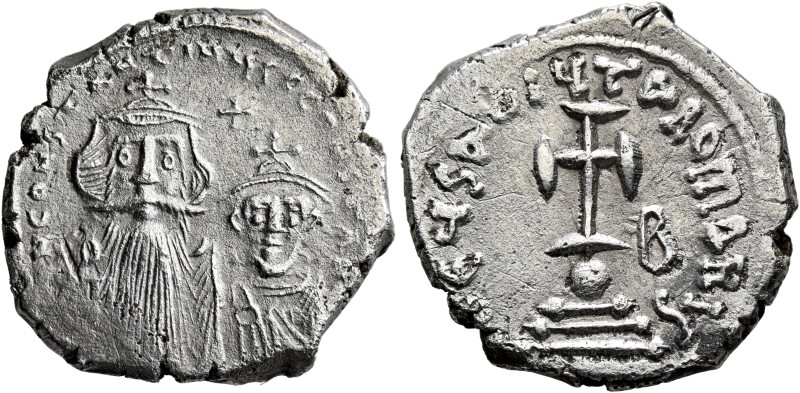 Constans II, with Constantine IV, 641-668. Hexagram (Silver, 22 mm, 6.79 g, 6 h)...