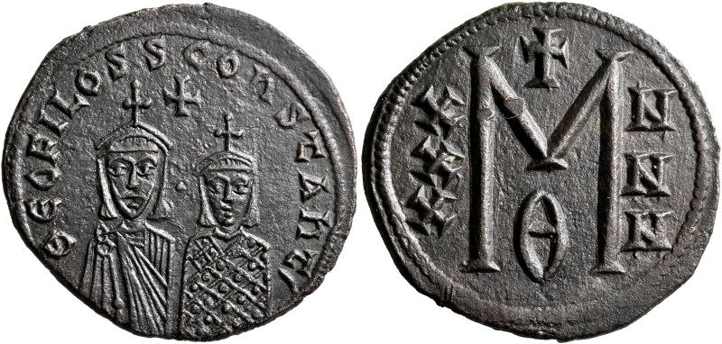 Theophilus, with Constantine, 829-842. Follis (Bronze, 31 mm, 8.18 g, 6 h), Cons...