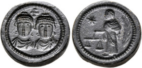 Honorius and Theodosius II, 395-423. Exagium Solidi (Orichalcum, 16 mm, 3.94 g, 6 h), 408-423. Incuse diademed and draped facing busts of Honorius and...