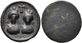 Honorius, with Theodosius II, 395-423. Exagium Tremissis (Bronze, 16 mm, 2.27 g), 408-423. Crowned, diademed and draped facing busts of Honorius, on t...