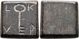 BYZANTINE. 4th-6th centuries. Weight of 1 Ounkia (Bronze, 22 mm, 26.09 g), a square commercial weight. L-K/Y-P Kee. Rev. Blank. Apparently unpublished...