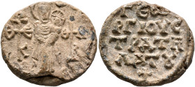 Georgios, stratelates, 2nd half 7th-early 8th century. Seal (Lead, 24 mm, 11.83 g, 12 h). Cruciform monograms of ΘЄOTOKЄ and BOHΘЄI The Mother of God ...