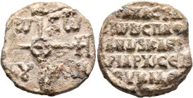 Anastasios, spatharokandidatos and kleisouriarches of Seleucia, mid 9th century. Seal (Lead, 26 mm, 15.72 g, 12 h). Cruciform monogram of ΘЄOTOKЄ BOHΘ...