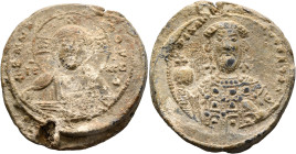 Michael VI, 1056-1057. Seal (Lead, 36 mm, 33.78 g, 12 h). IC - XC / +ЄMMA-NOVHΛ Half-length facing bust of Christ, wearing a nimbus cruciger and holdi...