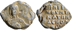 Michael Apokapes, patrikios anthypatos and katepano of Edessa, 1st half 11th century. Seal (Lead, 31 mm, 17.56 g, 12 h). [ MHP ] - ΘV The Mother of Go...