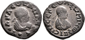 Ousanas I, circa 325-345. Argyros (Silver, 15 mm, 1.88 g, 12 h). ΟΥCΑΝAC - BACIΛЄΥC Draped bust of Ousanas I to right, wearing tight-fitting head clot...