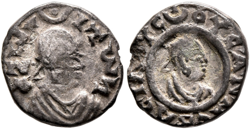 Ousanas I, circa 325-345. Argyros (Silver, 11 mm, 0.60 g, 12 h). ΑξⲰΜ-ΙΤⲰነ Drape...