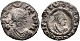 Ousanas I, circa 325-345. Argyros (Silver, 11 mm, 0.60 g, 12 h). ΑξⲰΜ-ΙΤⲰነ Draped bust of Ousanas I to right, wearing tight-fitting head cloth and cir...