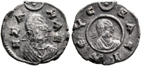 Ezanas, circa 345-380. Argyros (Silver, 13 mm, 0.75 g, 12 h), pagan types, circa 345-360. HZA-NAC Draped bust of Ezanas to right, wearing tight-fittin...