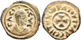 Anonymous, circa 359/60-450. Lepton (Bronze, 15 mm, 1.21 g, 9 h). BACI-ΛЄYC Draped male bust to right, wearing tight-fitting head cloth and circular e...